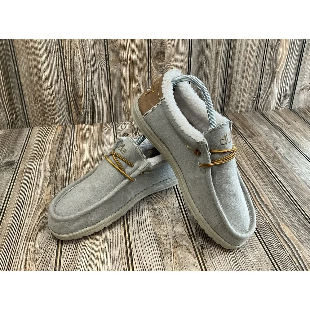 Hey Dude Wally Herringbone Grey Shoes Men's Slip on Loafers Size 8